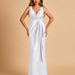 Sexy Satin Sheath V-neck Prom Dresses Strapless Floor Length