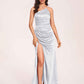Satin Halter Pleats Sheath Bridesmaid Dresses Side-Slit Floor Length Sleeveless