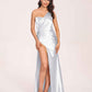 Sexy Satin One-shoulder Prom Dresses Side Slit Sheath Floor Length Long