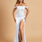 Satin Corset Off Shoulder Bridesmaid Dresses Sheath Side Slit Floor Length For Sale