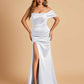 Satin One-shoulder Long Prom Dresses Side Slit With Pleats Mermaid