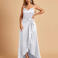 Satin Asymmetric V-neck Bridesmaid Dresses Sleeveless Side Slit A-line Unique For Sale