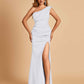 Satin One-shoulder Bridesmaid Dresses Mermaid Side Slit Sleeveless Floor Length