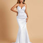 Satin Mermaid V-neck Prom Dresses Spaghetti Straps Floor Length