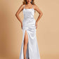 Sexy Satin Spaghetti Straps Bridesmaid Dresses Open Back Mermaid Floor Length Unique