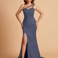 Elegant Satin One Shoulder Sweetheart Mermaid Long Bridesmaid Dresses