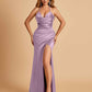 Sexy Satin Halter Straps Sheath Prom Dresses Side Slit Pleats Floor Length