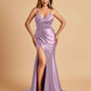 Satin Mermaid V-neck Bridesmaid Dresses Spaghetti Straps Side Slit Floor Length