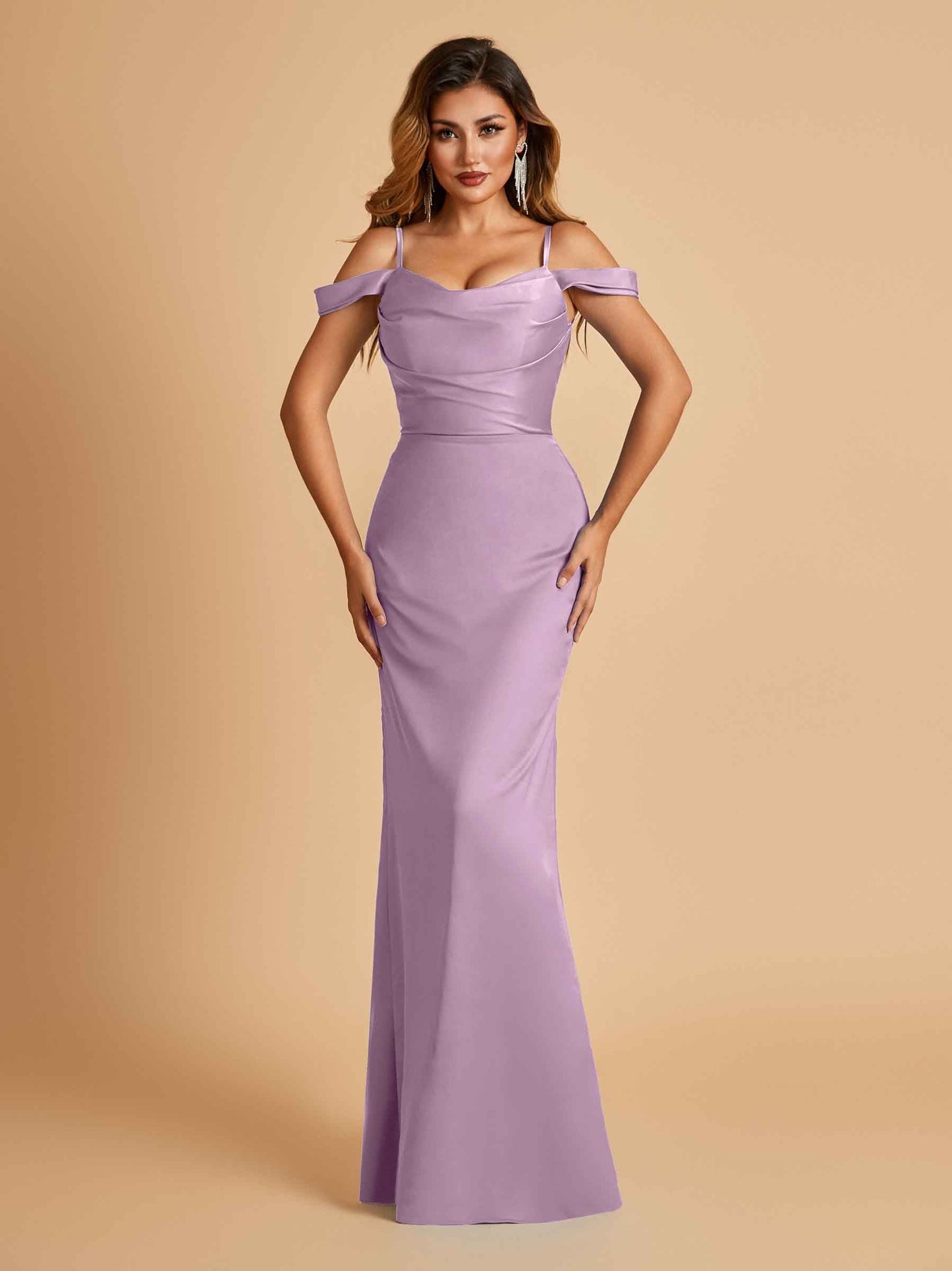 Sexy Off Shoulder Mermaid Long Prom Dresses Satin Spaghetti Straps Floor Length
