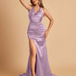 Sexy Satin Open Back Bridesmaid Dresses Mermaid V-neck Side Slit With Train