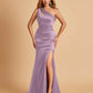 Sexy Satin Key Hole Bridesmaid Dresses One Shoulder Key Hole Floor Length Sheath For Sale