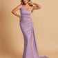 Sexy Satin One Shoulder Mermaid Bridesmaid Dresses Pleats Floor Length