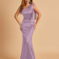 Sexy Satin One Shoulder Bridesmaid Dresses Long Zipper Side Floor Length Sheath