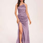 Satin Halter Pleats Sheath Bridesmaid Dresses Side-Slit Floor Length Sleeveless