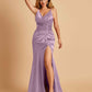 Sexy Satin Mermaid Bridesmaid Dresses Spaghetti Straps V-neck Side Slit Half Open Back