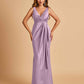 Sexy Satin Sheath V-neck Bridesmaid Dresses Strapless Floor Length