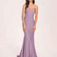 Sexy Satin Mermaid Prom Dresses Spaghetti Straps V-neck Floor Length Lace-up Back