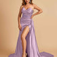 Sexy Satin Corset Bridesmaid Dresses Sweetheart Side Slit With Train Floor Length