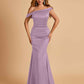 Charming Satin Off Shoulder Mermaid Prom Dresses Straps Floor Length