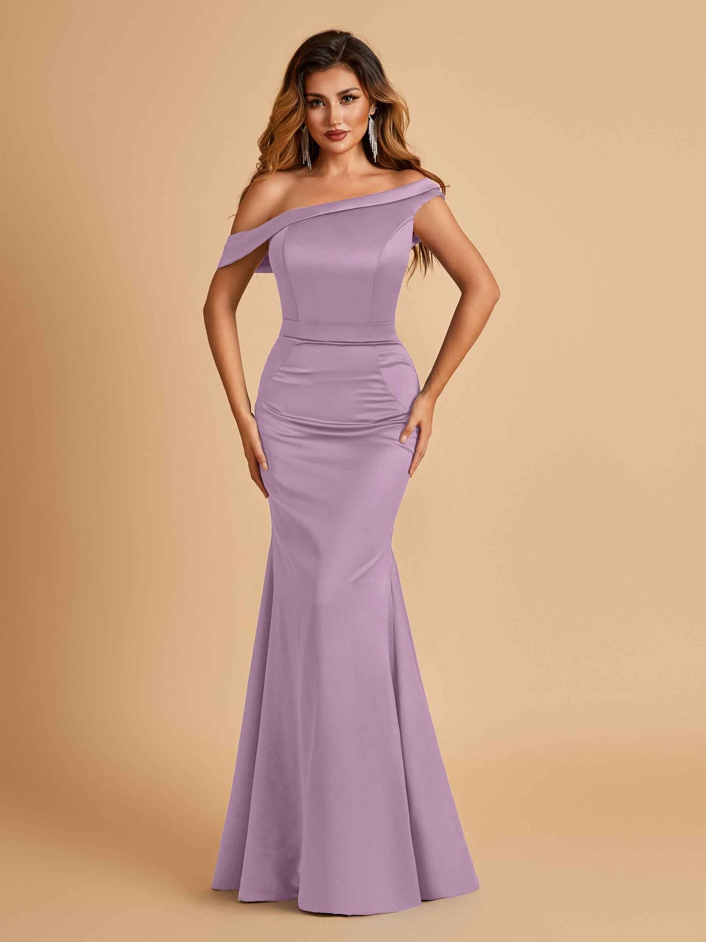 Charming Satin Off Shoulder Mermaid Prom Dresses Straps Floor Length