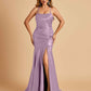 Sexy Satin Mermaid Prom Dresses Spaghetti Straps Scoop Side Slit Criss-cross Back