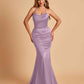 Sexy Satin Mermaid Prom Dresses Spaghetti Straps Scoop Criss-cross Back