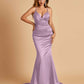 Satin Mermaid V-neck Bridesmaid Dresses Spaghetti Straps Floor Length