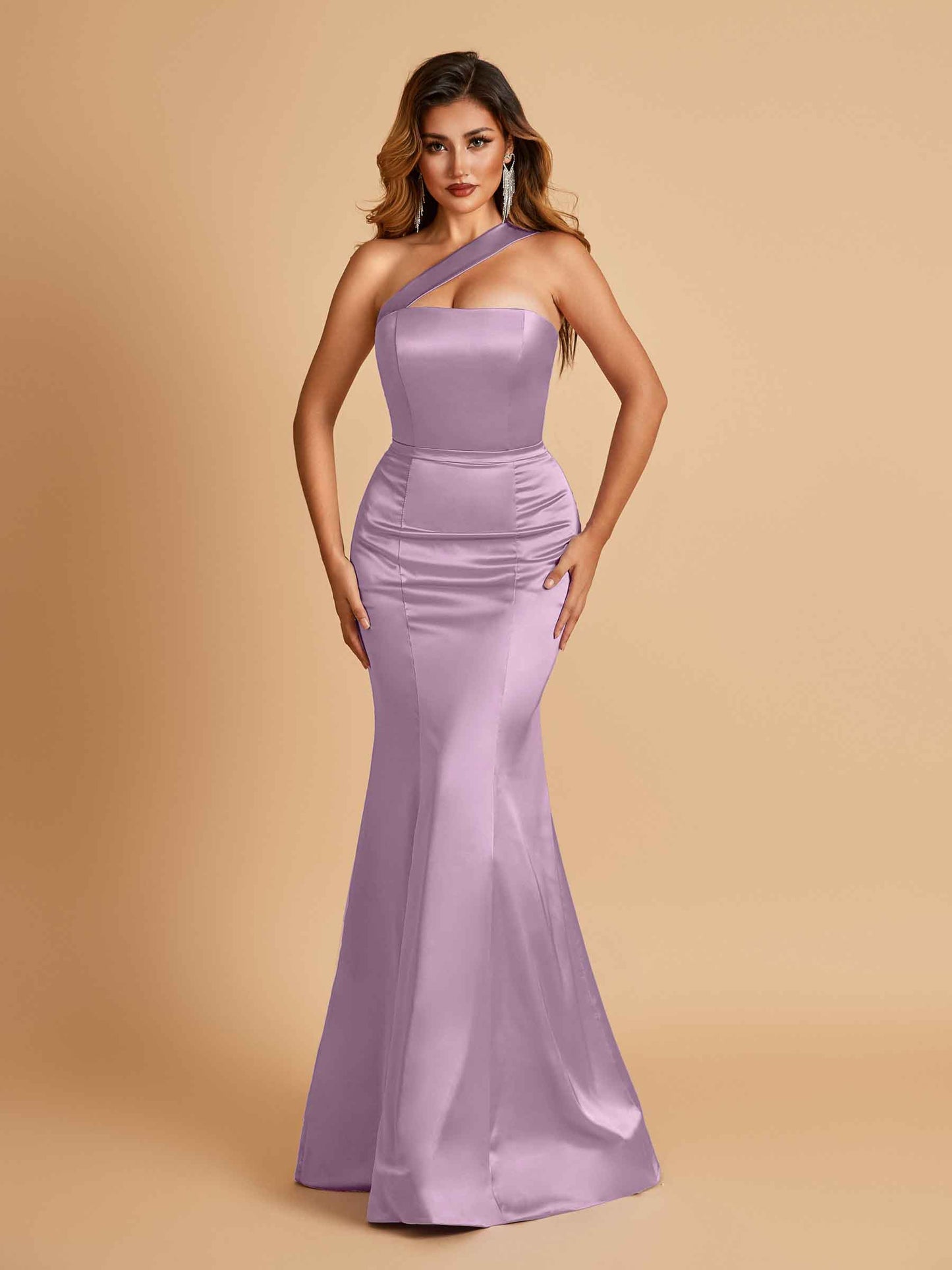 Sexy Satin Mermaid Bridesmaid Dresses One Shoulder Floor Length