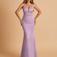 Satin Deep V-neck Mermaid Prom Dresses Open Back Floor Length