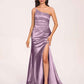Satin One-shoulder Mermaid Bridesmaid Dresses Side Slit Pleats Floor Length