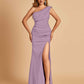 Satin One-shoulder Bridesmaid Dresses Mermaid Side Slit Sleeveless Floor Length