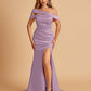 Unique Satin Mermaid Prom Dresses With Off Shoulder Straps Side Slit Floor Length
