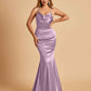 Satin Mermaid Open Back Bridesmaid Dresses Spaghetti Straps Scoop Floor Length