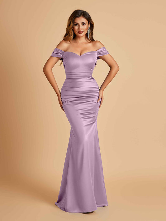 Satin Mermaid Off Shoulder Bridesmaid Dresses Sweetheart Floor Length