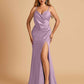 Sexy Satin Sheath Bridesmaid Dresses Spaghetti Straps V-neck Side Slit Floor Length