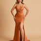 Satin Mermaid Long Prom Dresses Spaghetti Straps Sweetheart Side Slit Floor Length