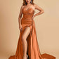 Sexy Satin Corset Prom Dresses Sweetheart Side Slit With Train Floor Length