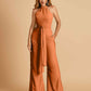 Chiffon Bridesmaid Jumpsuit Jewel Neck Sleeveless Floor Length With Pockets