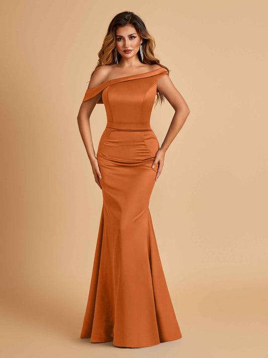 Charming Satin Off Shoulder Mermaid Bridesmaid Dresses Straps Floor Length