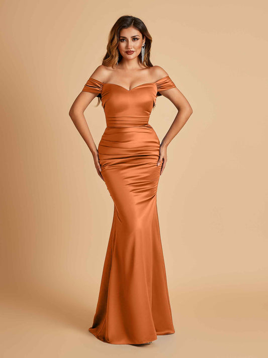 Satin Mermaid Off Shoulder Bridesmaid Dresses Sweetheart Floor Length