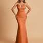 Satin Deep V-neck Mermaid Bridesmaid Dresses Open Back Floor Length