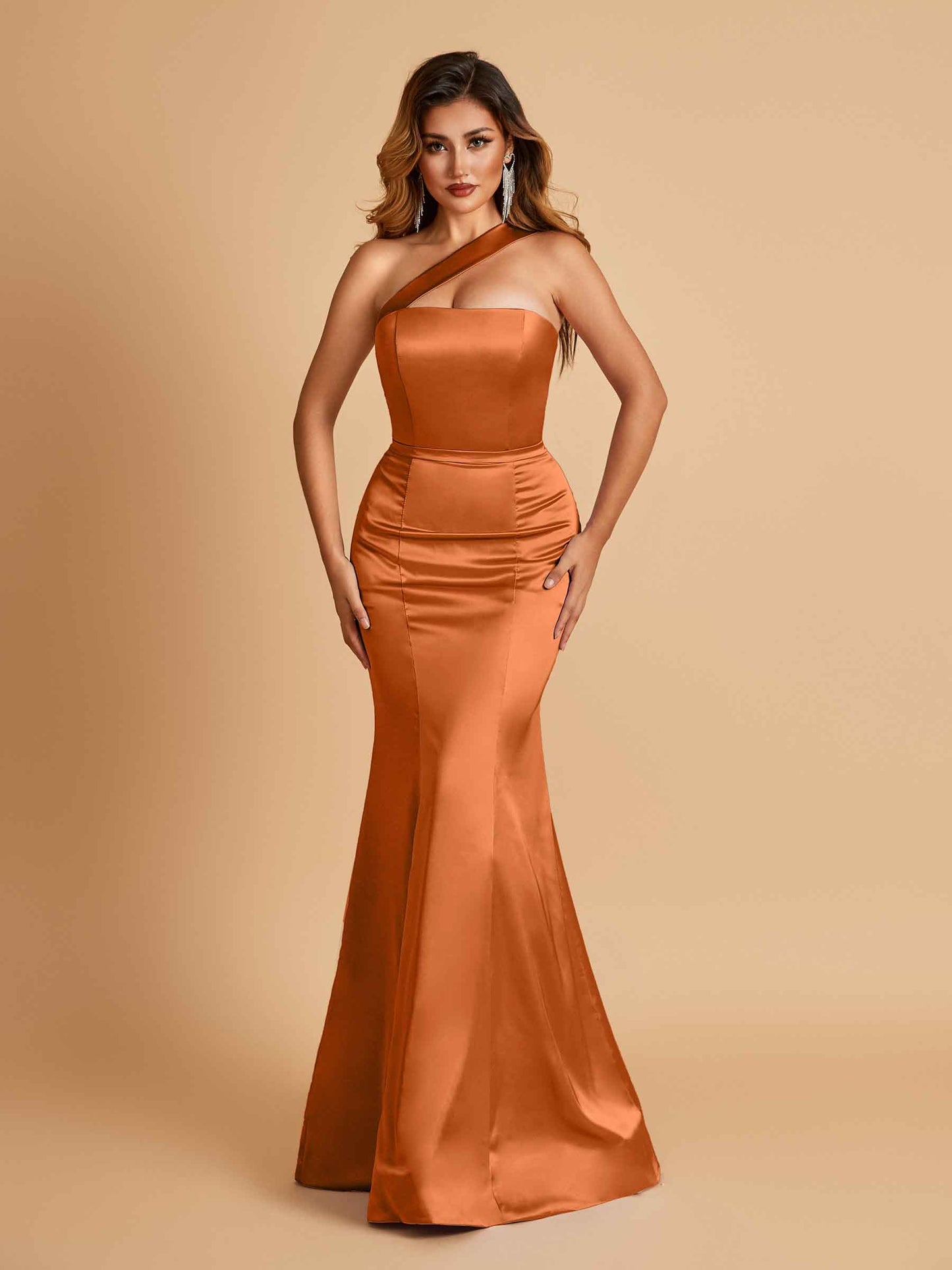 Sexy Satin Mermaid Bridesmaid Dresses One Shoulder Floor Length