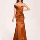 Satin One-shoulder Bridesmaid Dresses Pleats Floor Length Mermaid Long