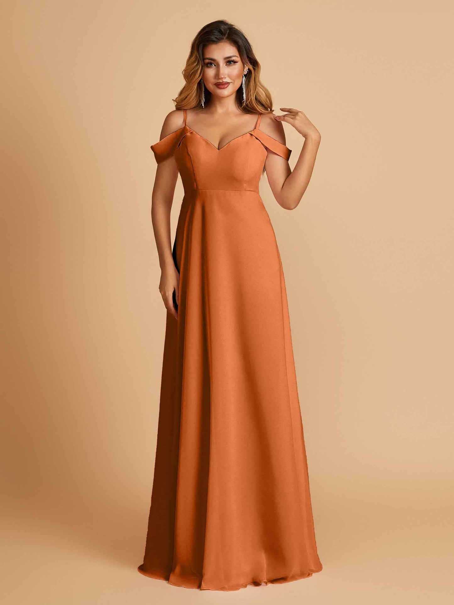 Chiffon Off-shoulder Long Bridesmaid Dresses V-neck Floor Length A-line For Sale