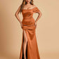 Satin One-shoulder Long Bridesmaid Dresses Side Slit With Pleats Mermaid