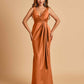 Sexy Satin Sheath V-neck Prom Dresses Strapless Floor Length