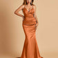 Satin Mermaid V-neck Bridesmaid Dresses Spaghetti Straps Floor Length