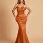 Sexy Satin Mermaid Bridesmaid Dresses Spaghetti Straps Scoop Criss-cross Back