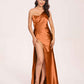Sexy Satin One-shoulder Bridesmaid Dresses Side Slit Sheath Floor Length Long