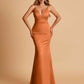Satin Deep V-neck Mermaid Prom Dresses Open Back Floor Length